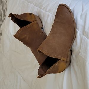 Brown distressed booties
